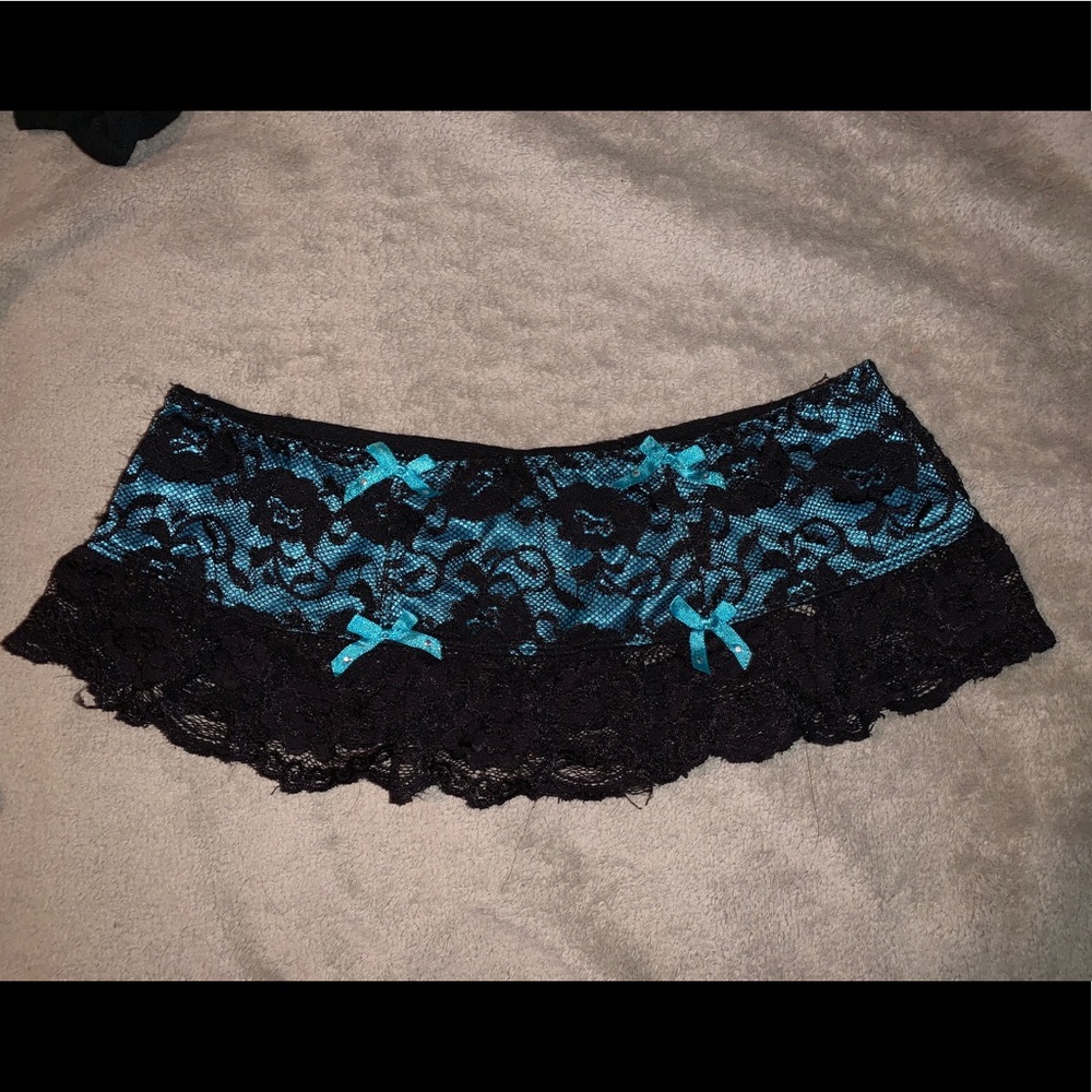 Turquoise and black lace lingerie skirt